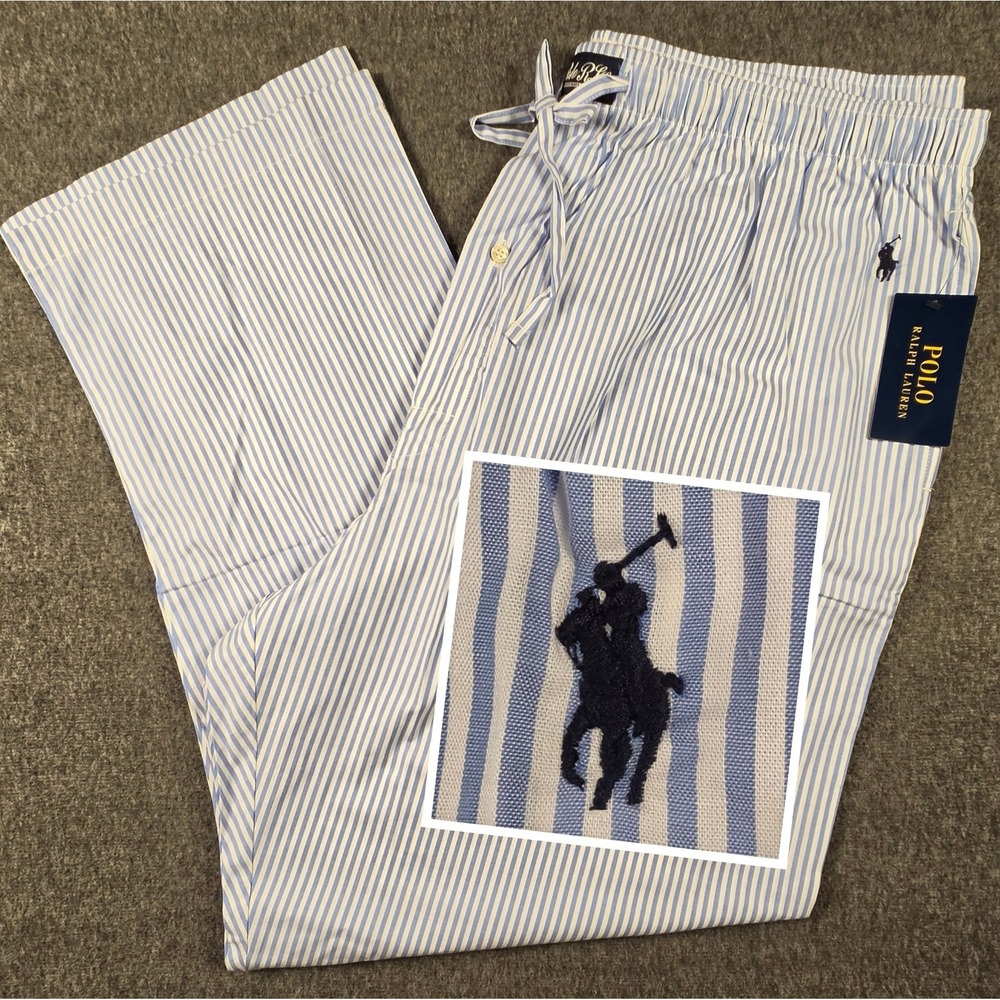 Polo Ralph Lauren Pajama Pants Mens XL Blue/White Striped Lounge Sleepwear NWT